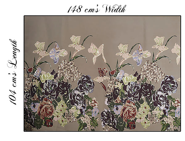 Multi Colors Floral with Gold Accent on Beige  Background -  Italian Brocade Jacquard Fabric - 148 cm's Width.