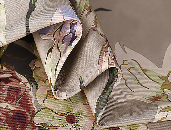 Multi Colors Floral with Gold Accent on Beige  Background -  Italian Brocade Jacquard Fabric - 148 cm's Width.
