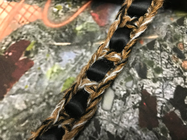 Shades of Brown/Off White/Tan/Copper - w/Black Satin Ribbon - French Trim -  7/8" Wide.