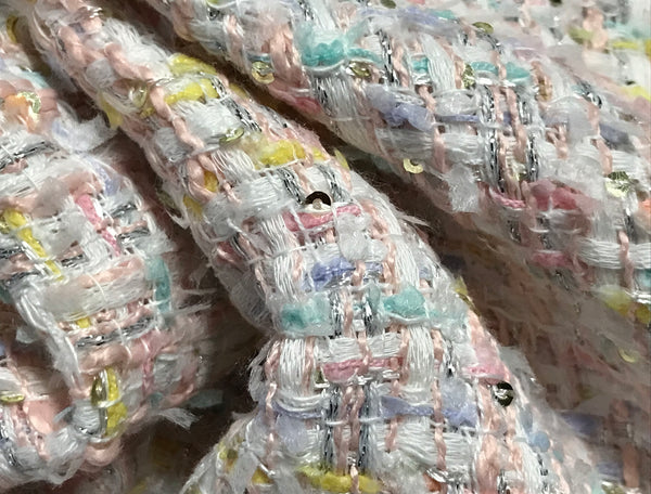 Multi Pastel Colors w/Sequins - Double Faced Sequined French Tweed - 150 cm Wide.