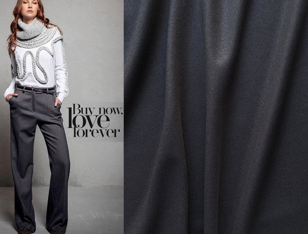 Charcoal Grey - Italian Twill  Merino Wool - 148 cm Wide.