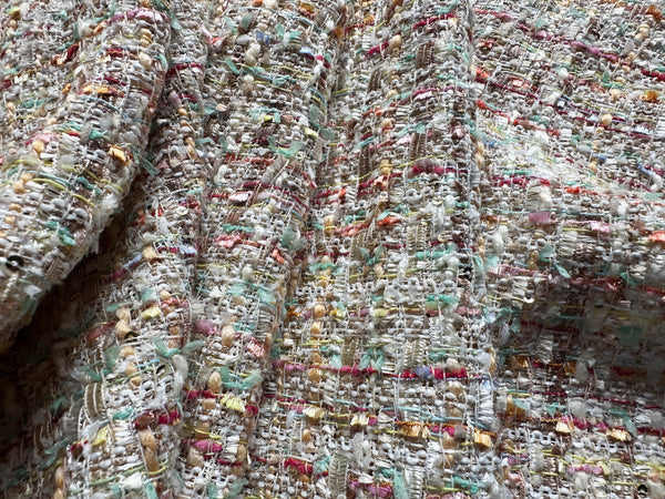 Multi Pastel Colors w/Small Silver Sequins - French Tweed - 150 cm Wide.