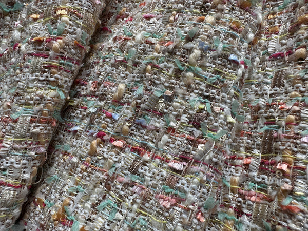 Multi Pastel Colors w/Small Silver Sequins - French Tweed - 150 cm Wide.