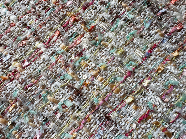 Multi Pastel Colors w/Small Silver Sequins - French Tweed - 150 cm Wide.