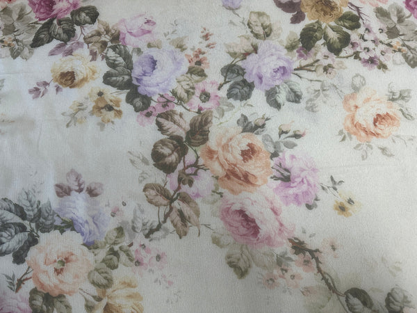 Floral Mulberry Silk Chiffon Fabric - French Crinkled, 138cm Wide