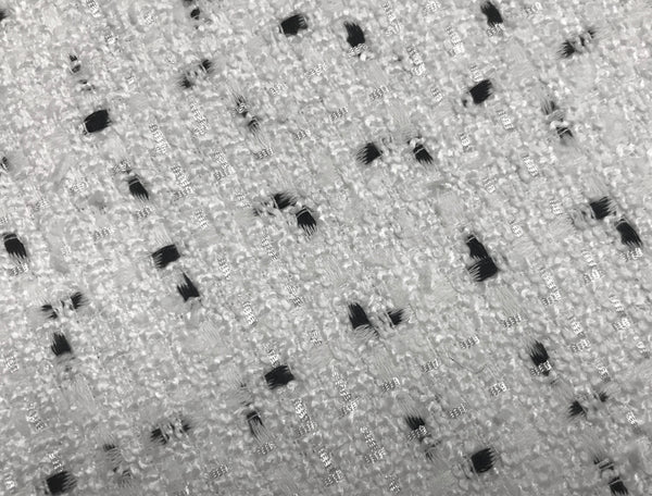 White w/Black Speckles  - French Tweed - 150 cm Wide.
