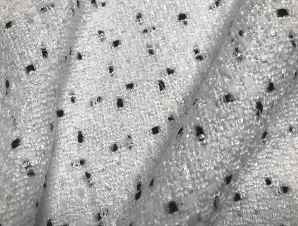 White w/Black Speckles  - French Tweed - 150 cm Wide.