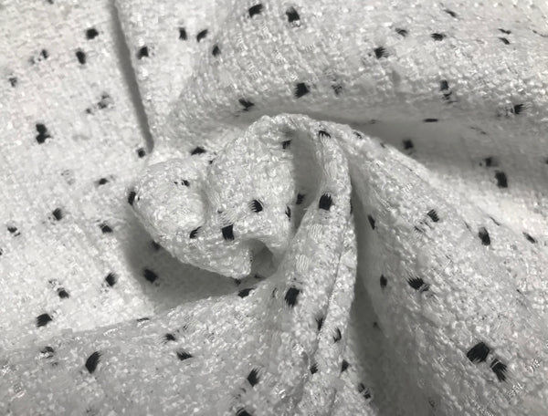 White w/Black Speckles  - French Tweed - 150 cm Wide.