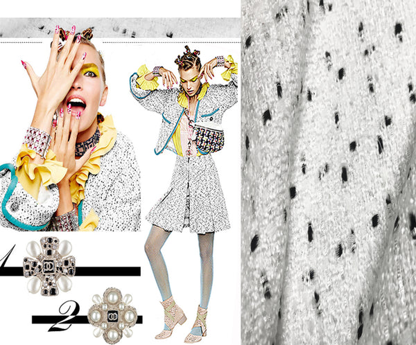 White w/Black Speckles  - French Tweed - 150 cm Wide.