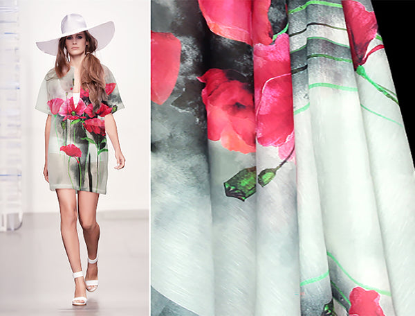 Multi Color w/ Shades of Grey/Pink Silk Linen - 140 cm Width.