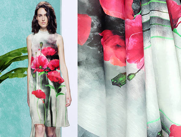 Multi Color w/ Shades of Grey/Pink Silk Linen - 140 cm Width.