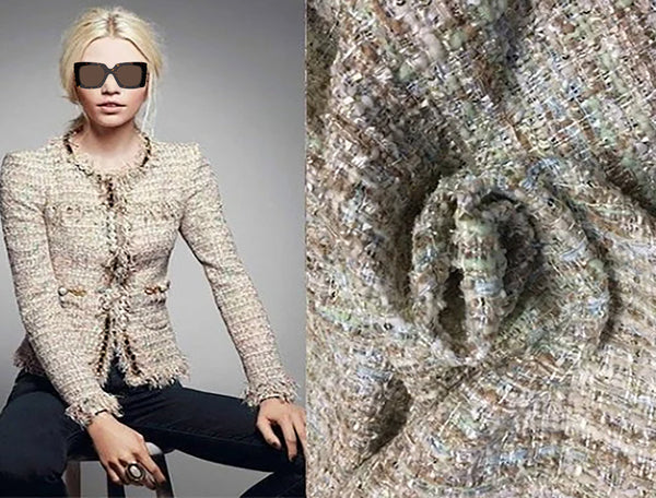 Shades of Blues or Pink Whites and Tans with Small Sequins - French Tweed - 150 cm Wide.