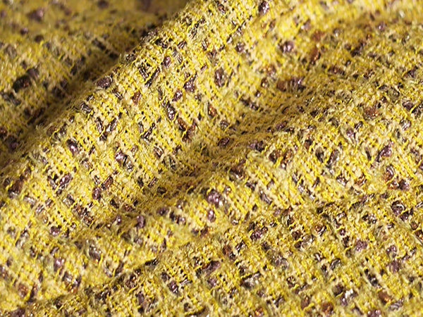 Saffron Yellow w/Antique Gold and Silver Metallic Threads Speckles  - Double Faced French Tweed - 153 cm Wide.