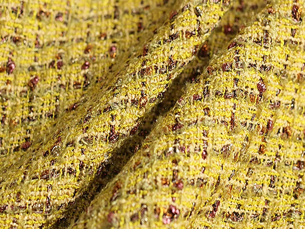 Saffron Yellow w/Antique Gold and Silver Metallic Threads Speckles  - Double Faced French Tweed - 153 cm Wide.