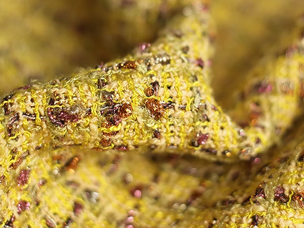 Saffron Yellow w/Antique Gold and Silver Metallic Threads Speckles  - Double Faced French Tweed - 153 cm Wide.