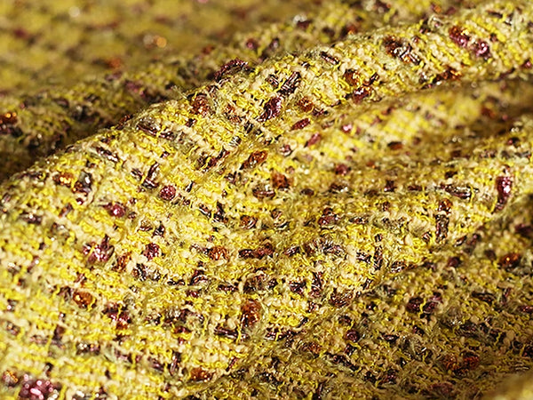 Saffron Yellow w/Antique Gold and Silver Metallic Threads Speckles  - Double Faced French Tweed - 153 cm Wide.
