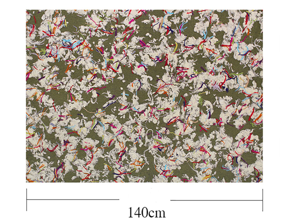 Multi Color Design on Olive Green Background -  Italian Woolen - 145 cm Wide.