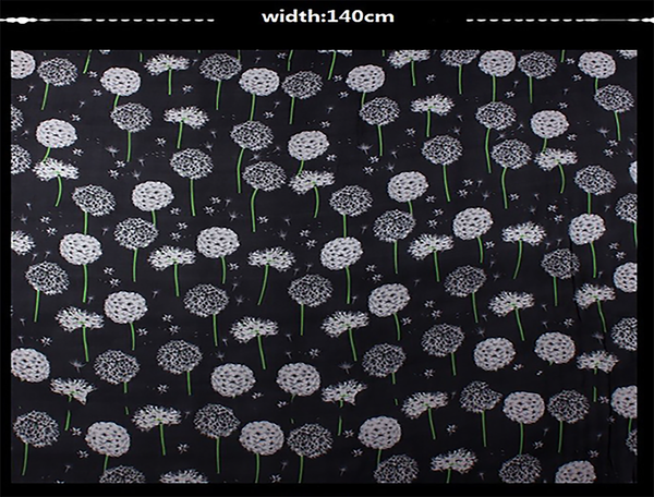 White/Grey Floral Print on Black Silk Organza -  100%  Mulberry Silk - 12 MM - 132 cm Wide.