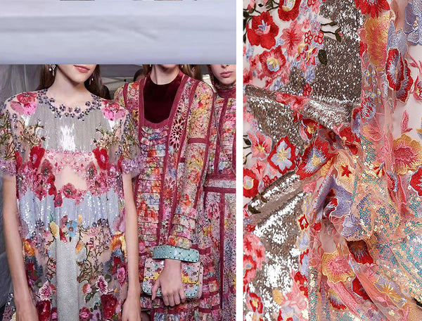 Multi Color Sequined Embroidery on Fine Coral Powder Tulle -  Italian Lace - 150 cm Wide - WIKILACES