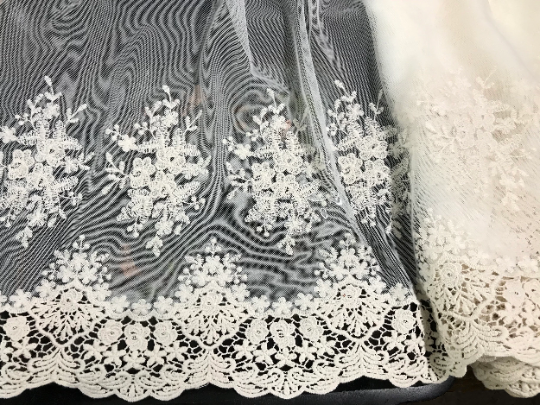 Beige on Beige Embroidered Soft Tulle Lace - 37 cm  Wide.