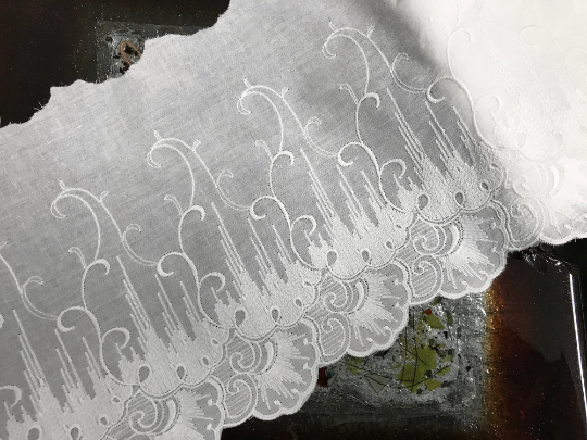 White on White  Broiderie Anglaise Lace -  Swiss Cotton Voile - 19 cm Wide.