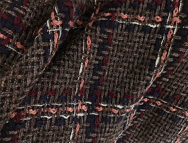 Brown Peach Navy Burgundy - French Tweed - 150 cm Wide.