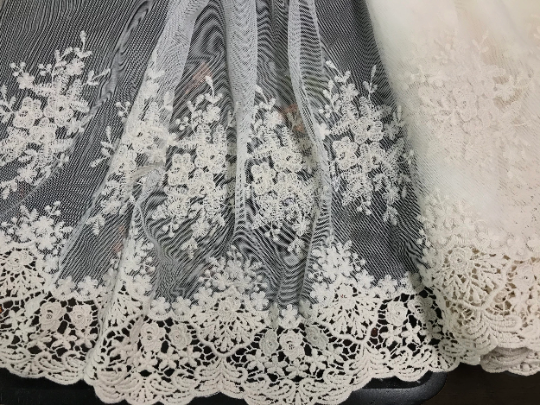 Beige on Beige Embroidered Soft Tulle Lace - 37 cm  Wide.