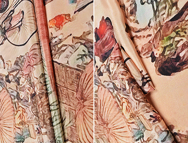 Multi Color Floral Print on Beige Crepe de Chine,  100%  Mulberry Silk - 16MM - 150 cm Wide.