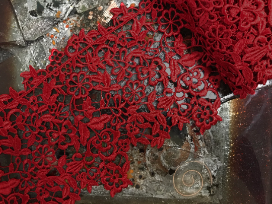 Red Italian  Embroidered Lace - 15 cm  Wide.