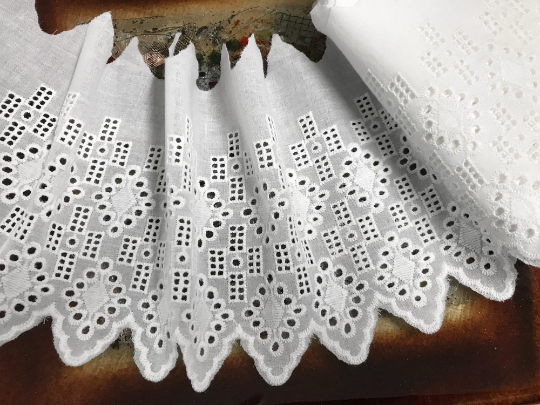 Natural White Broiderie Anglaise -  Swiss Cotton Voile - 16 cm Wide.