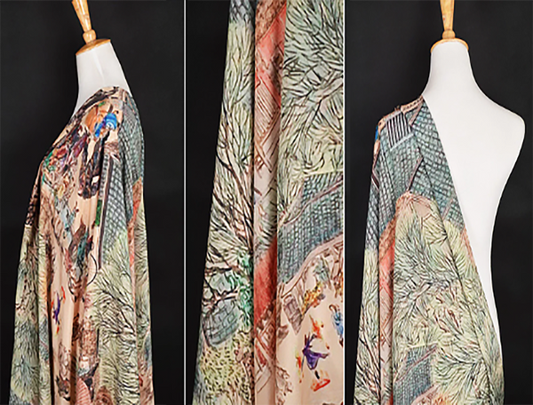 Multi Color Floral Print on Beige Crepe de Chine,  100%  Mulberry Silk - 16MM - 150 cm Wide.