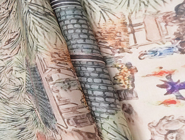 Multi Color Floral Print on Beige - French Silk Organza Eugene - 100%  Mulberry Silk - 14 MM - 138 cm Wide.