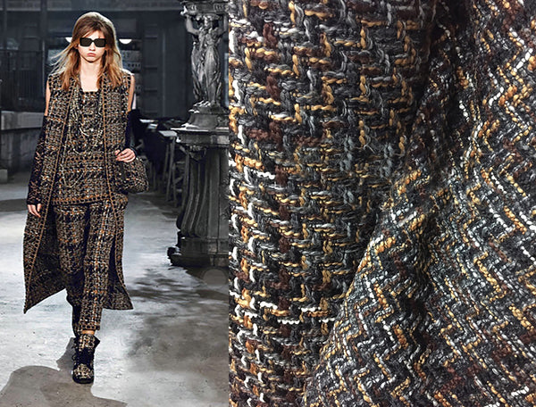 Shades of Brown/Gold/Grey/White/Black - French Tweed - 152 cm Wide.