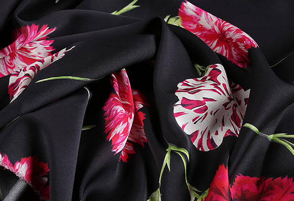 Multi Color Carnations - Stretch Silk Satin, 140 cm Wide. - WIKILACES