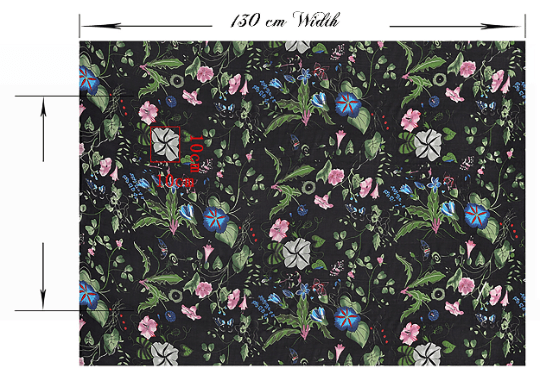 Multi Color Morning Glory Print on Black Background - Italian Mulberry Silk Chiffon - 130 cm Wide. - WIKILACES