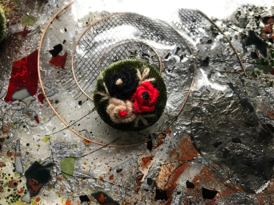 Velvet Hand-Made - Embroidered Button - 25mm (1") Across.