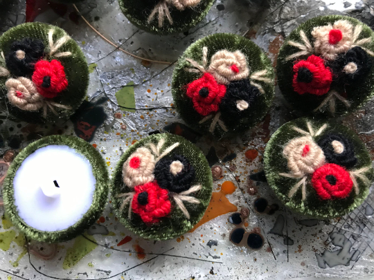 Velvet Hand-Made - Embroidered Button - 25mm (1") Across.