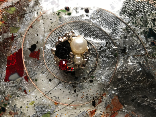 Rose, Crystal and Pearls - Handmade Buttons -  26 mm across.