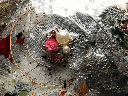 Rose, Crystal and Pearls - Handmade Buttons -  26 mm across.