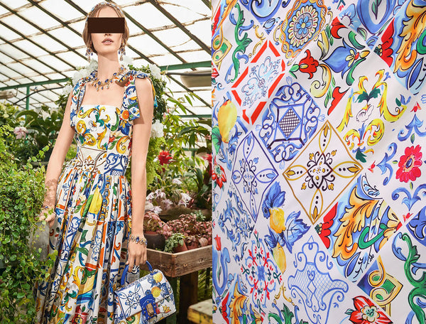 Multi Color Floral Medallions  Floral Print on White Background - Italian Cotton Poplin -148 cm Wide.