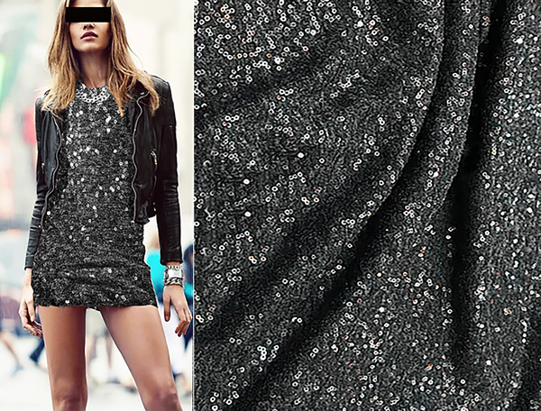 Dark Grey Soft Knitted - Italian  Sequined Wool  Knit, 140 cm Width.