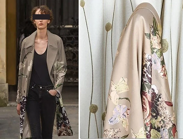 Multi Colors Floral with Gold Accent on Beige  Background -  Italian Brocade Jacquard Fabric - 150 cm Wide.