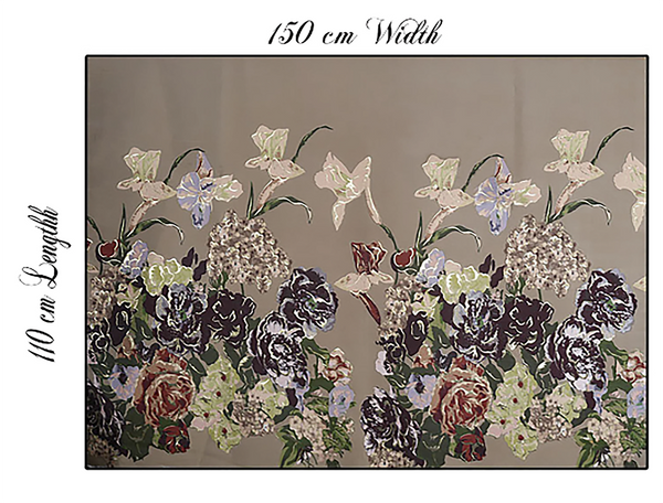 Multi Colors Floral with Gold Accent on Beige  Background -  Italian Brocade Jacquard Fabric - 150 cm Wide.