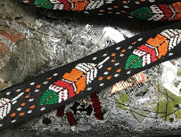 Multi Color Feathers on Black  Background - Jacquard Ribbon - 2.5 cm Wide.