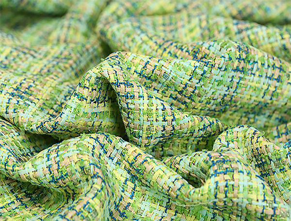 Green, Pale Yellow Blue Tan Colors -  French Tweed - 150 cm Wide.