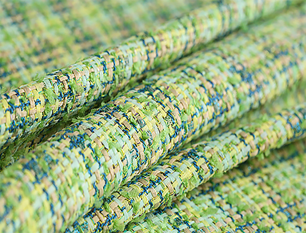 Green, Pale Yellow Blue Tan Colors -  French Tweed - 150 cm Wide.