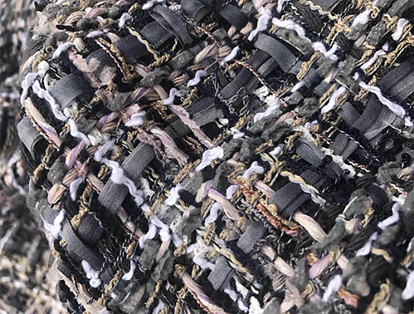 Shades of Charcoal Grey Tan and White w/Ribbons - French Tweed - 150 cm Wide.