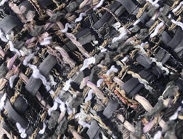 Shades of Charcoal Grey Tan and White w/Ribbons - French Tweed - 150 cm Wide.