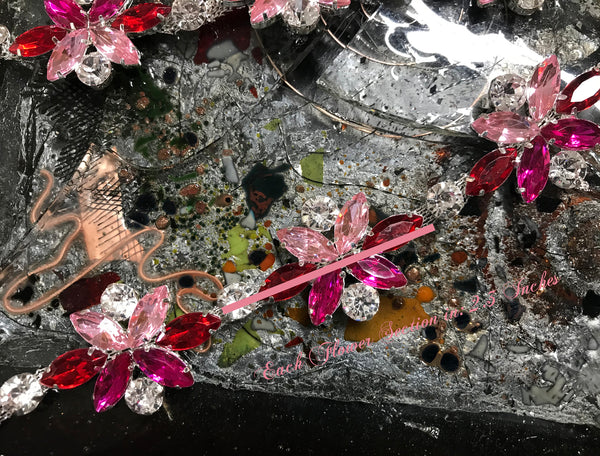 Shades of Pink/Red  and White - Glass Crystal on Alloy Backing   - 3 cm Wide.