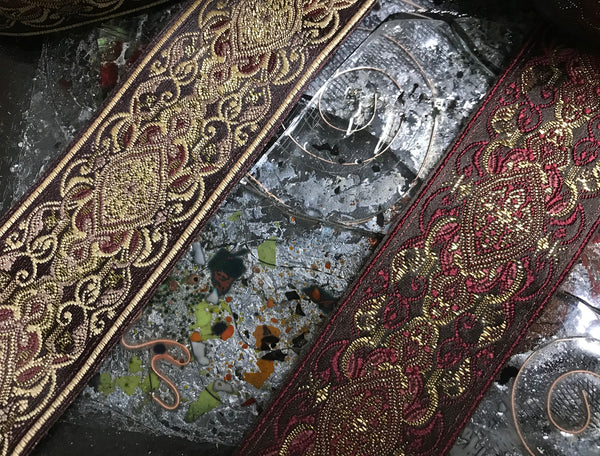 Multi Color - Embroidered Jacquard Ribbon - 5 cm Wide, IN 2 Colors